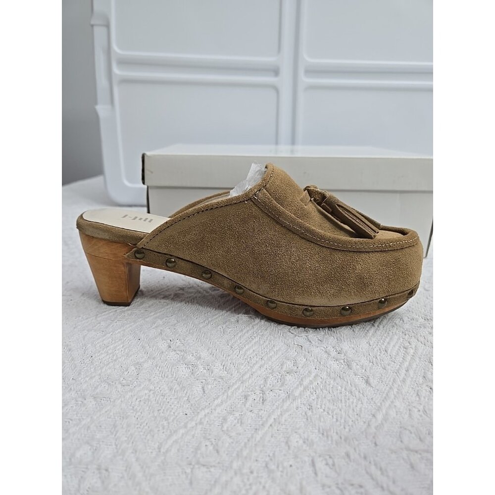 J JILL Womens Sz 7 Tan Suede Tassel Studded Suede Leather Mules NEW - Picture 3 of 12